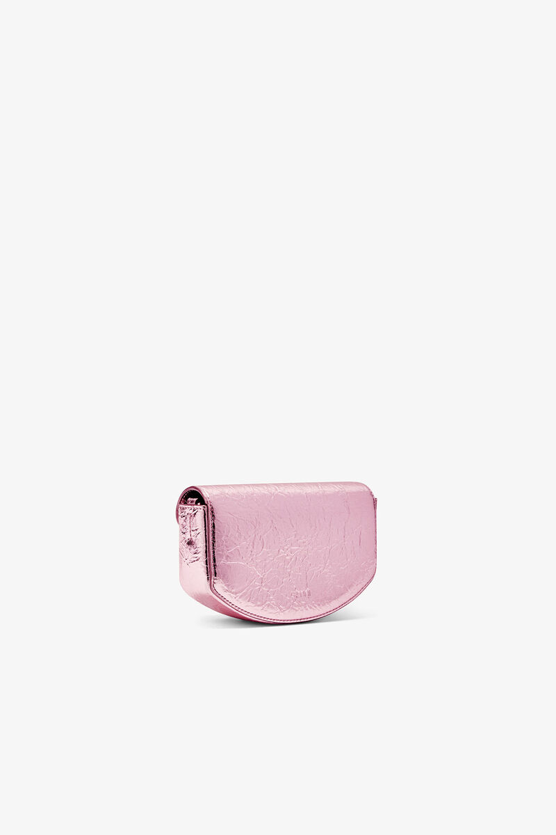 Lulu Wallet On Chain in Metallic, Polyurethane, in colour Silver Pink - 2 - GANNI