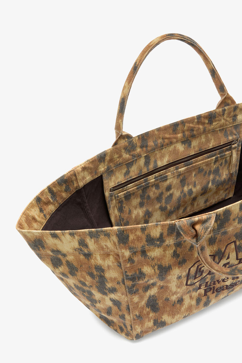 Tote XXL in Ikat Animal, Recycled Cotton, in colour Burro - 3 - GANNI