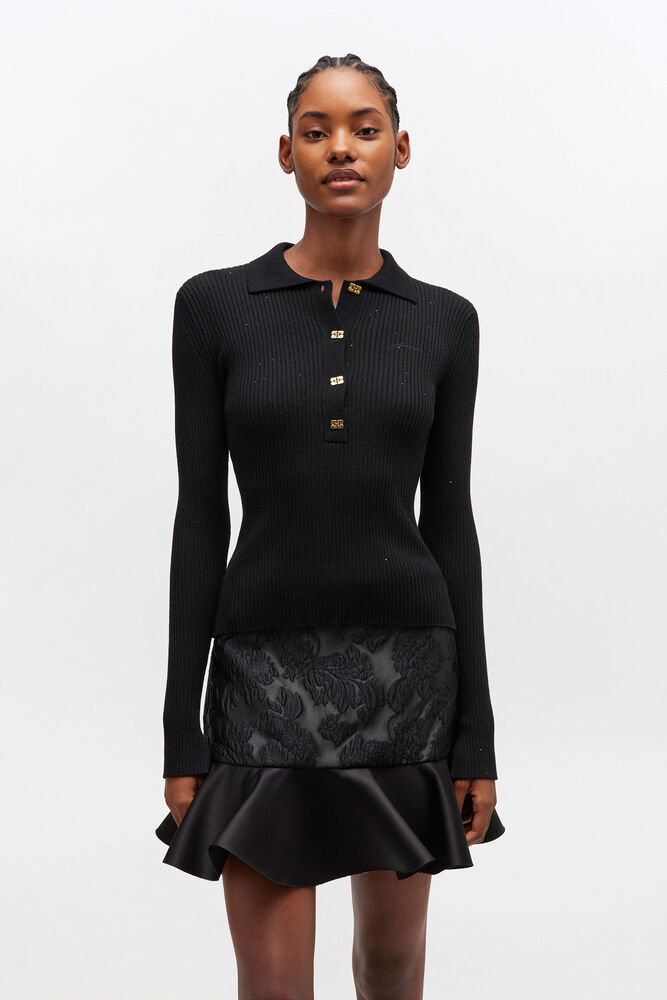 Fine Sequin Knitted Polo, Black