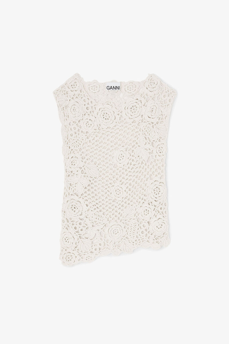 Knit Top in Cotton Crochet, Organic Cotton, in colour Egret - 1 - GANNI