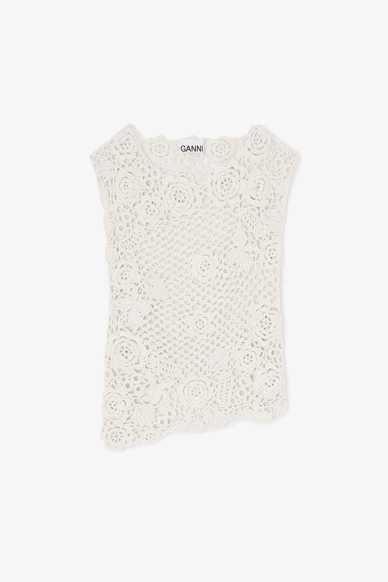Knit Top in Cotton Crochet, Organic Cotton, in colour Egret - 1 - GANNI