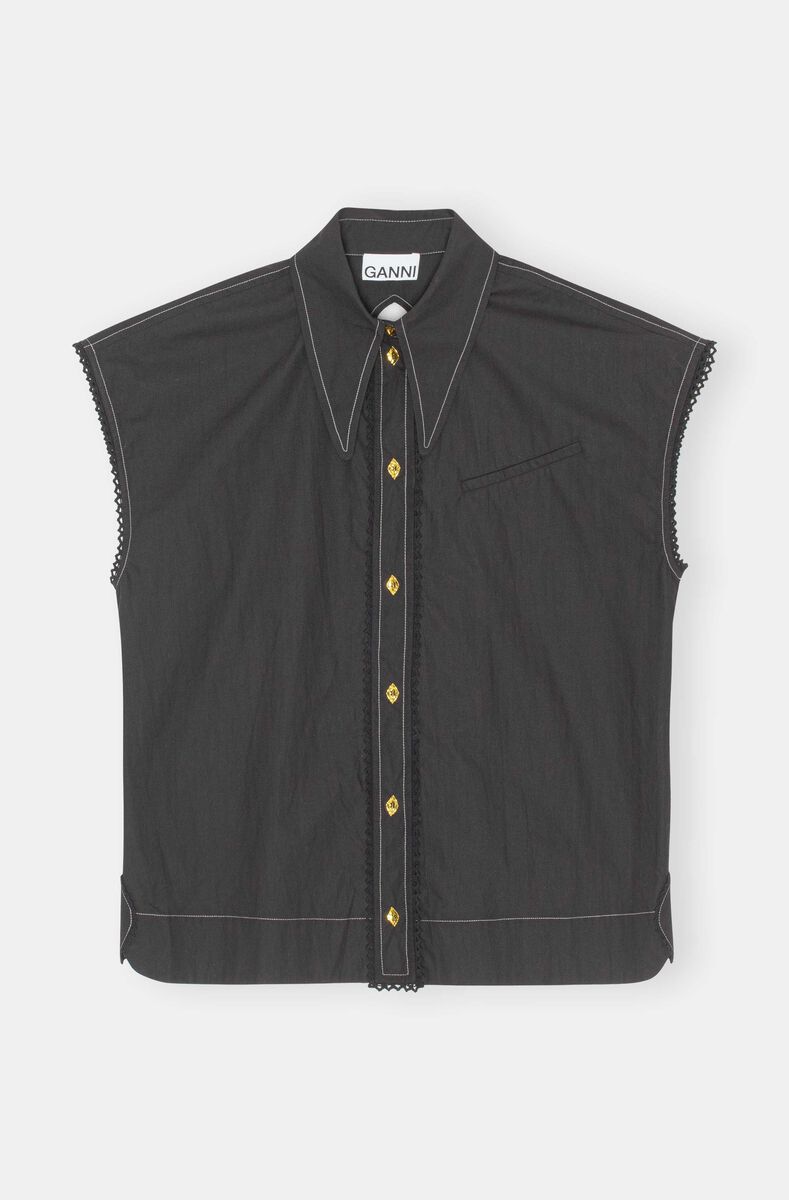 Sleeveless Shirt, Cotton, in colour Black - 1 - GANNI