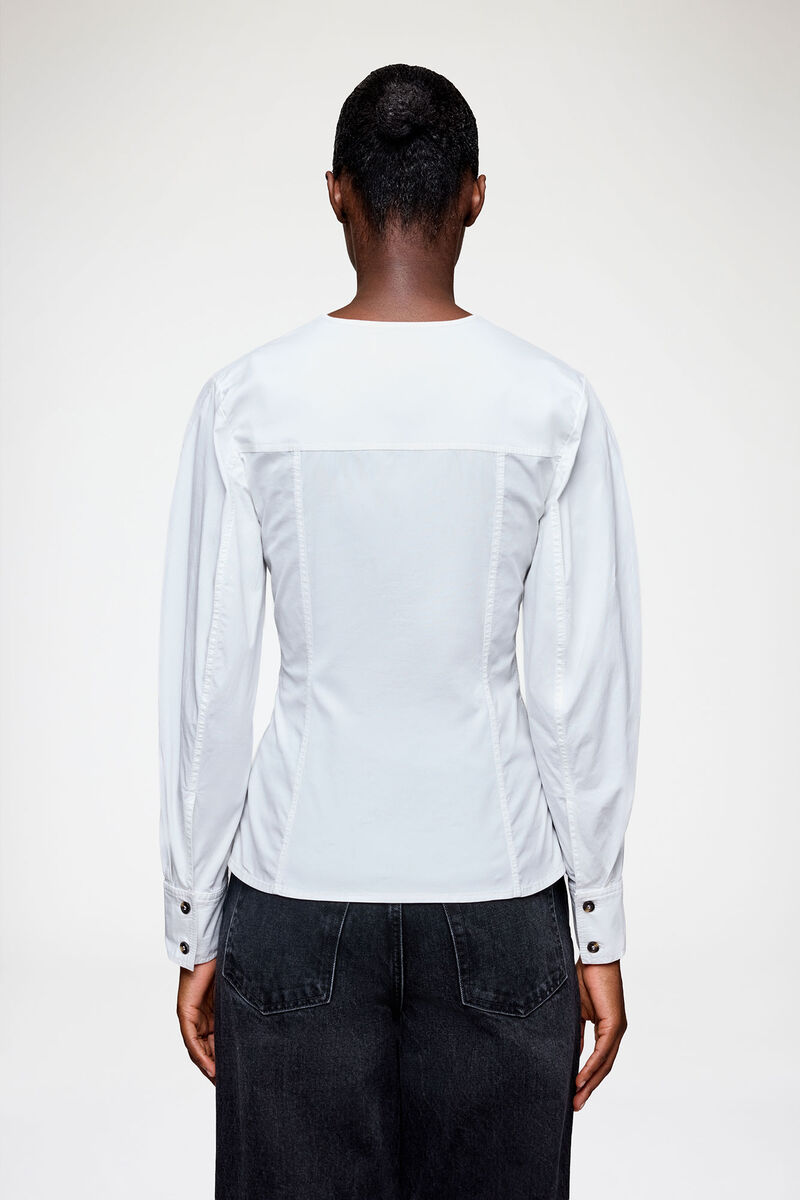 Shirt in White Cotton, Organic Cotton, in colour Bright White - 3 - GANNI