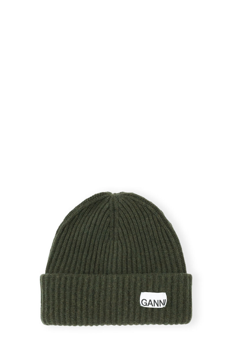 Wool Beanie , Recycled Polyamide, in colour Kalamata - 1 - GANNI