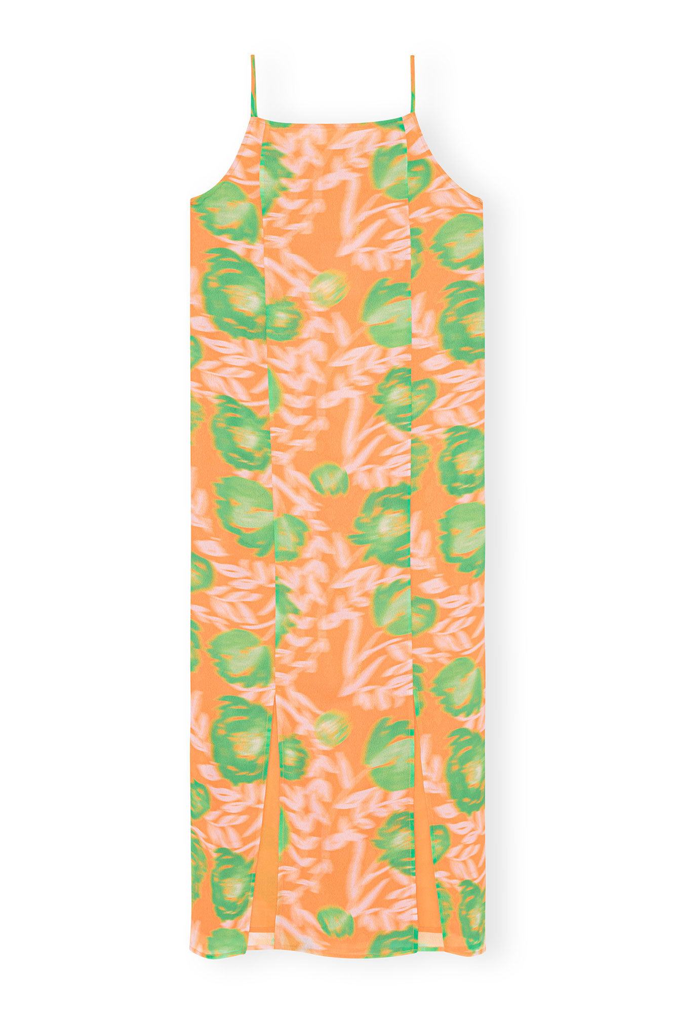Printed Light Crepe Slip Dress, Recycled Polyester, in colour Vibrant Orange - 1 - GANNI