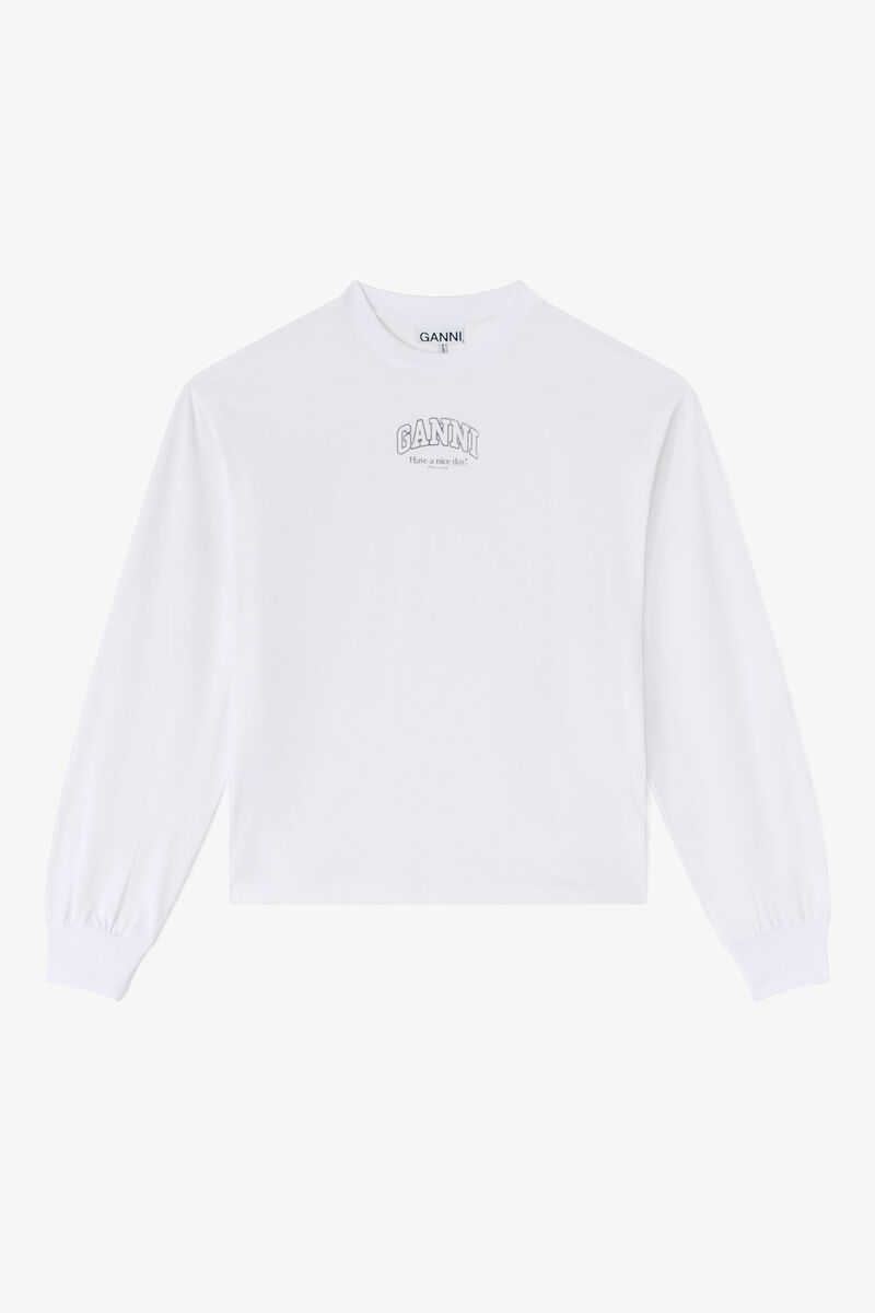 Essential Basic Long Sleeve, in colour Bright White - 1 - GANNI