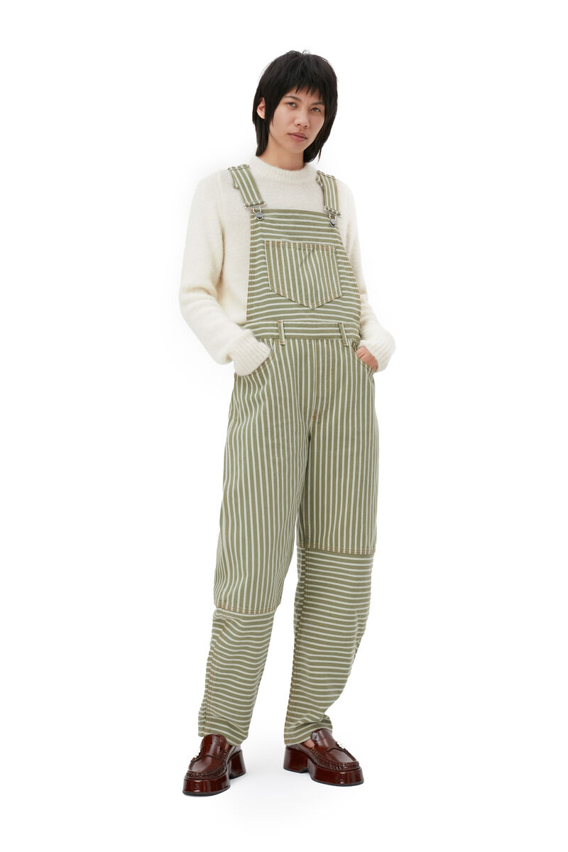 Stripe Denim Overalls, Cotton, in colour Stripe Loden Green - 2 - GANNI