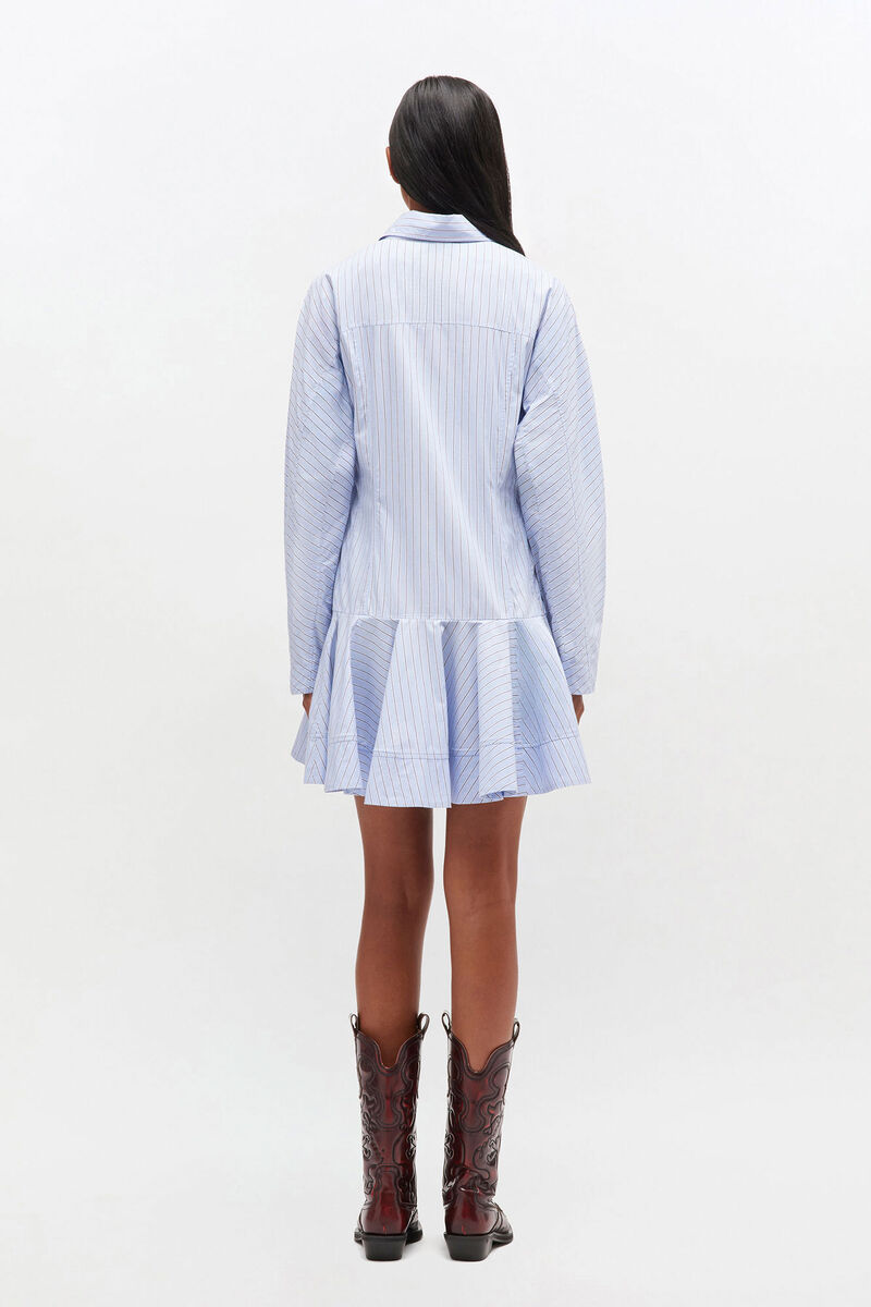 Blå randig skjortklänning, Cotton, in colour Lavender Lustre - 2 - GANNI