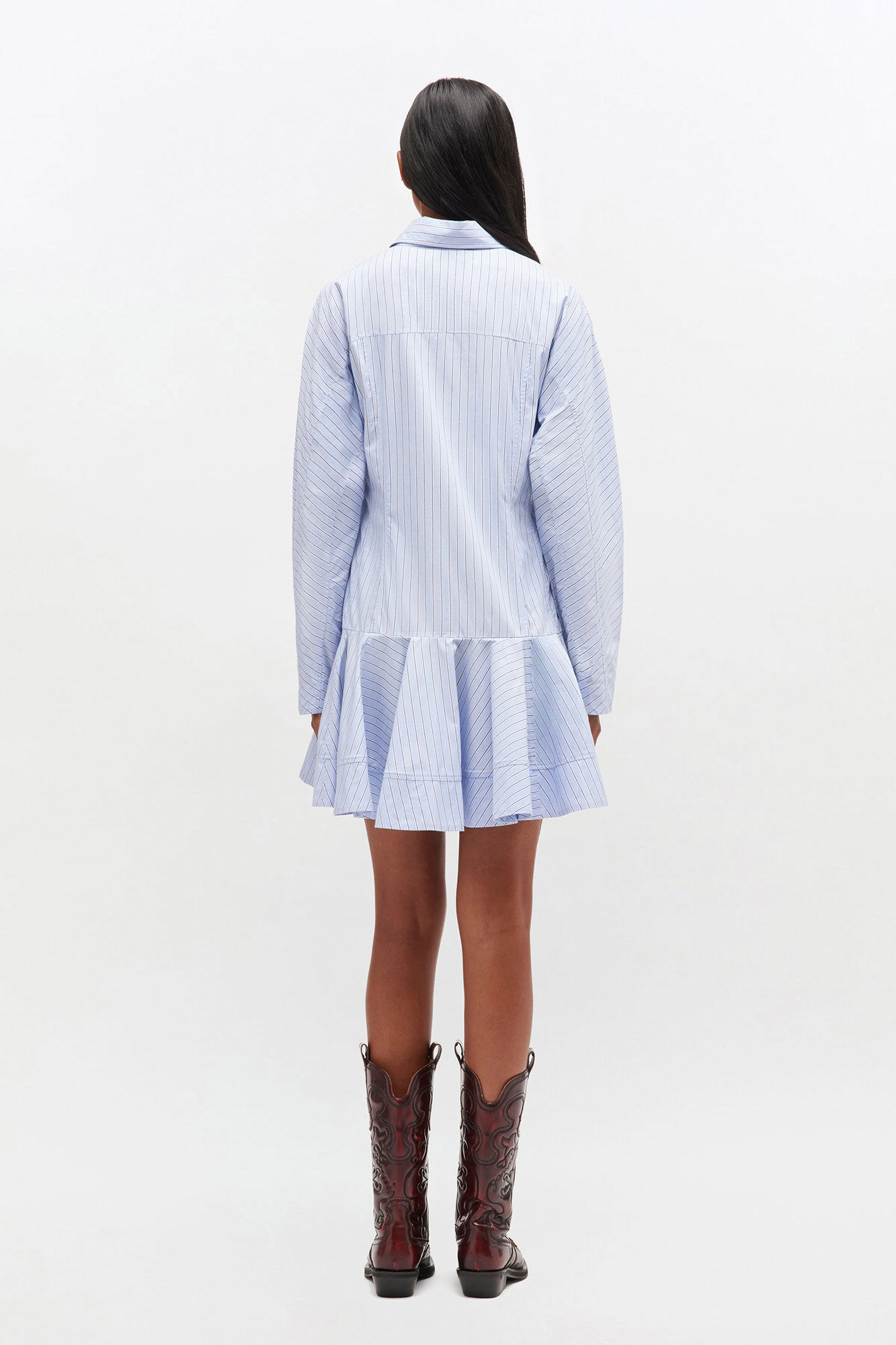 Blå randig skjortklänning, Cotton, in colour Lavender Lustre - 2 - GANNI