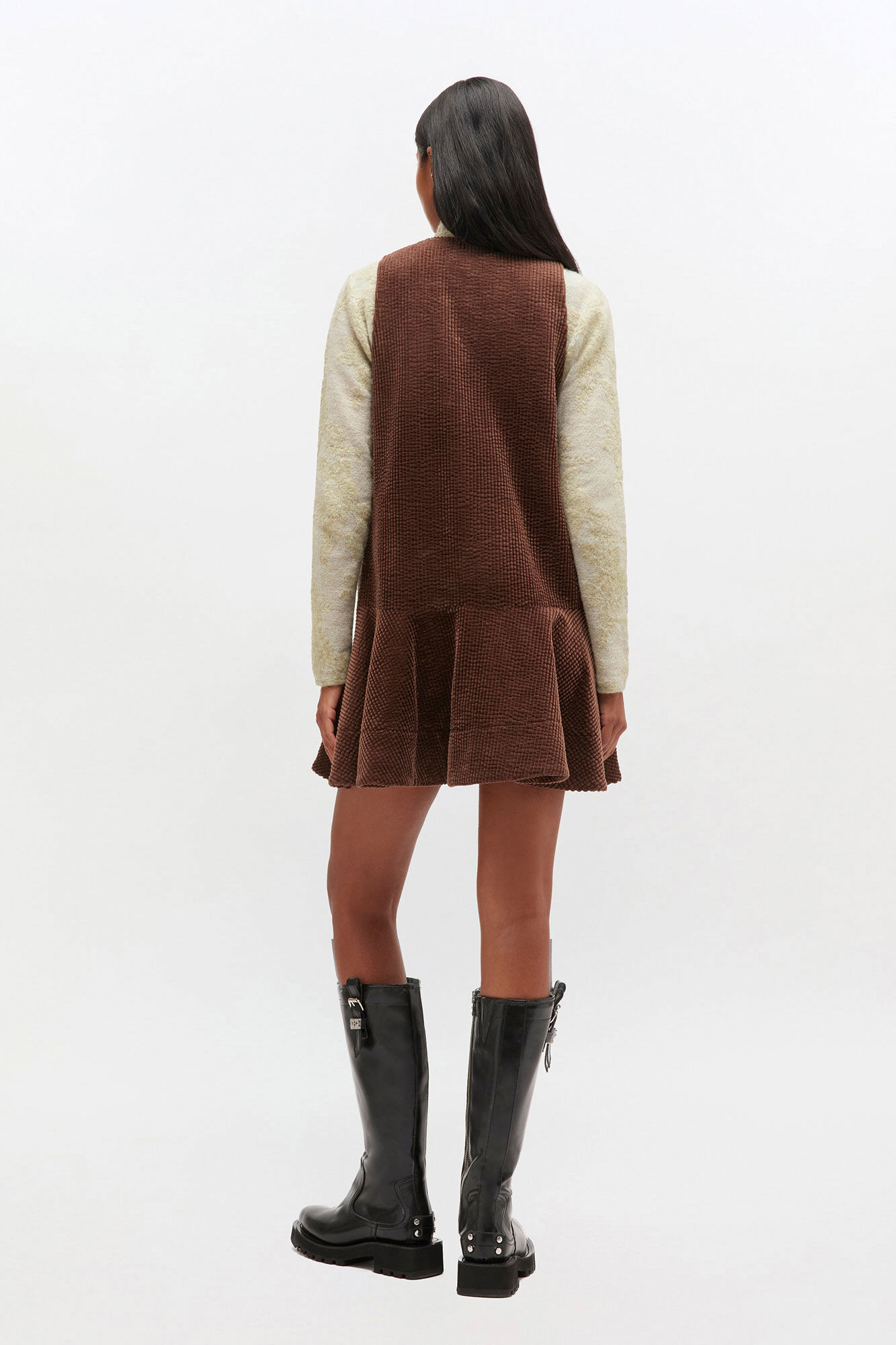 Brown Corduroy Mini Dress, Cotton, in colour Chicory Coffee - 2 - GANNI