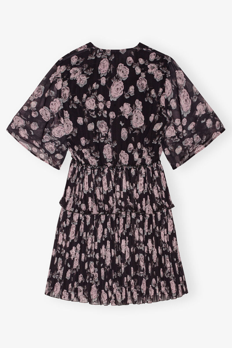 Floral Printed Pleated Georgette Mini Dress, Recycled Polyester, in colour Phantom - 2 - GANNI