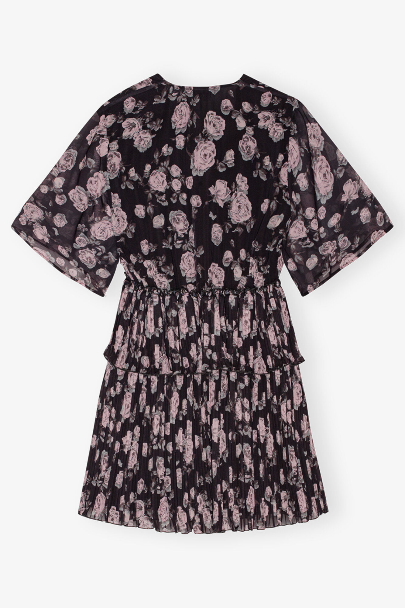 Floral Printed Pleated Georgette Mini Dress, Recycled Polyester, in colour Phantom - 2 - GANNI