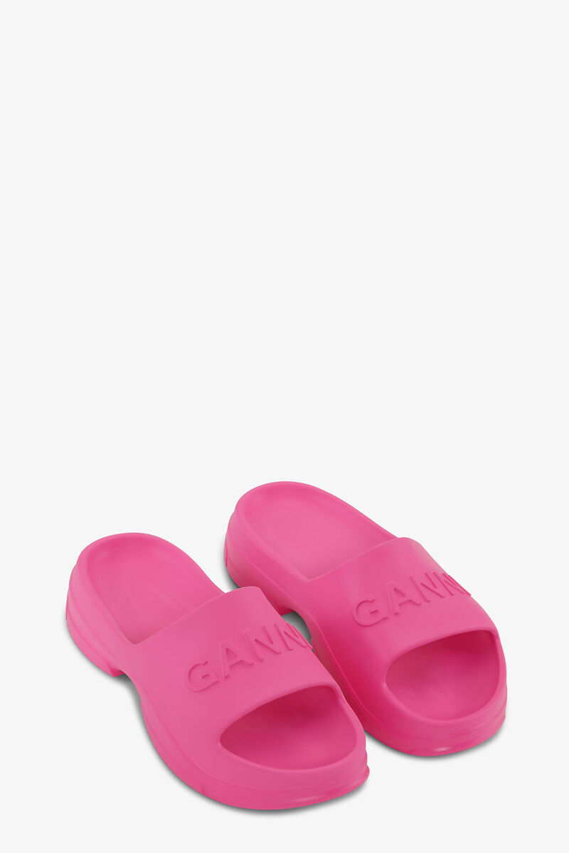 Pink Pool Slide Sandal, Acetate, in colour Shocking Pink - 3 - GANNI