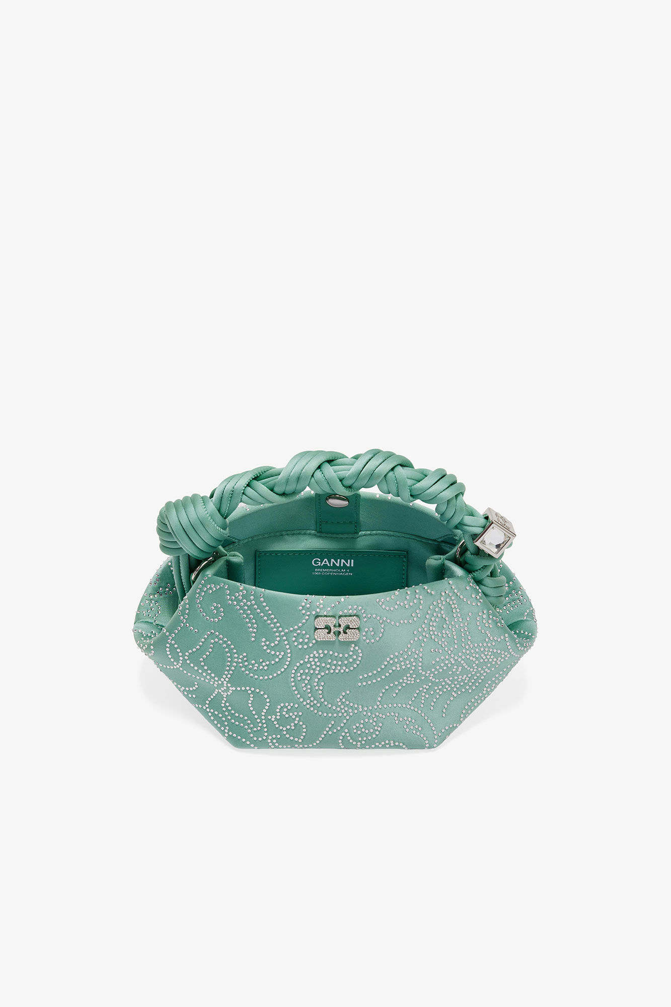 Green Rhinestone Mini GANNI Bou Bag, Recycled Polyester, in colour Brook Green - 3 - GANNI