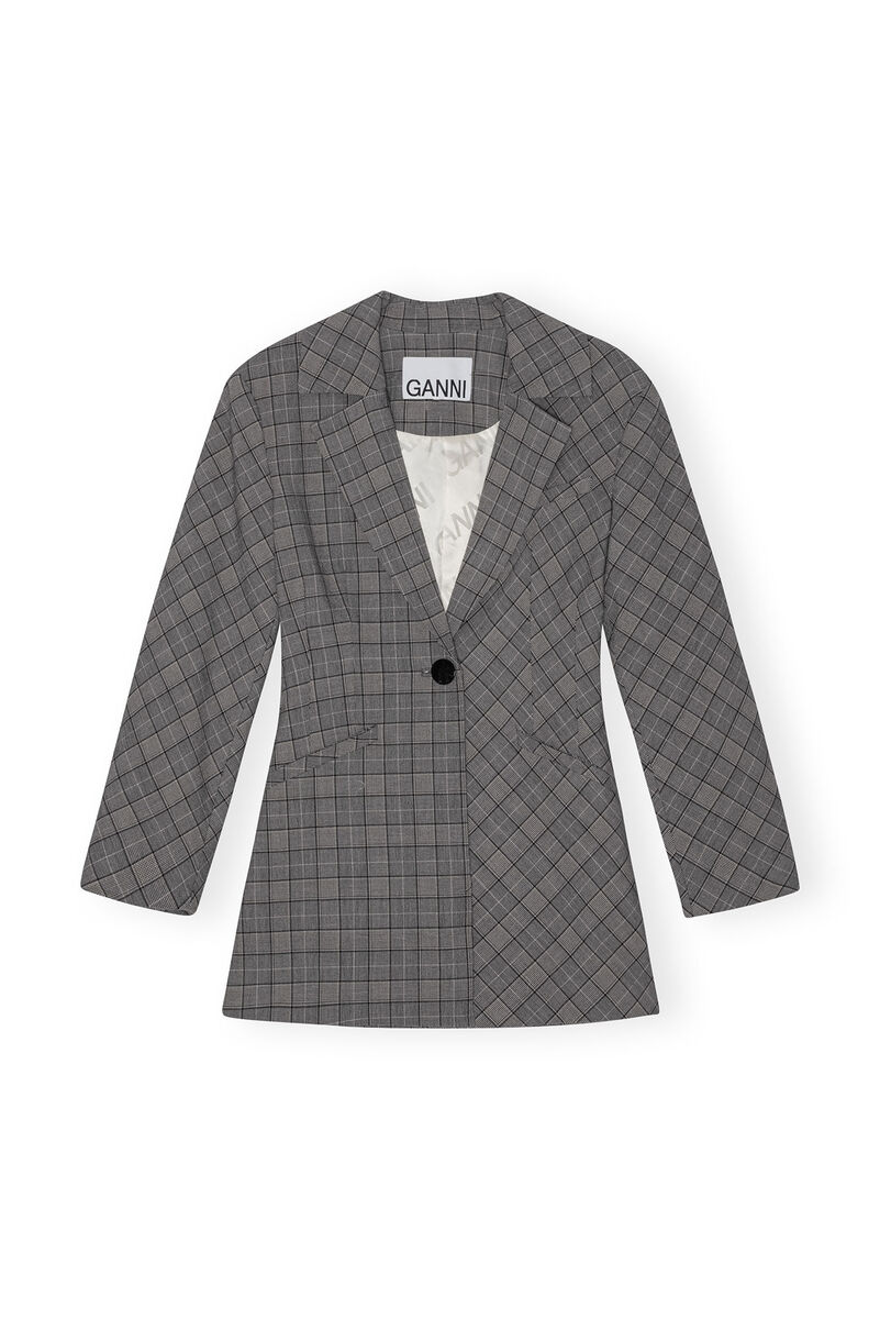 Grey Checkered Fitted-blazer, Elastane, in colour Frost Gray - 1 - GANNI