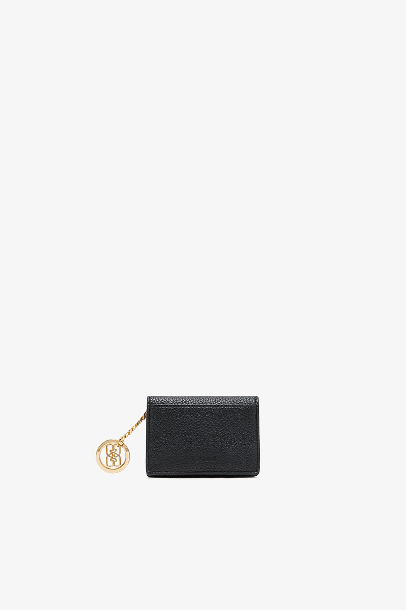 Card Holder With Flap in Grained Black with Gold, Recycled Polyester, in colour Black - 2 - GANNI