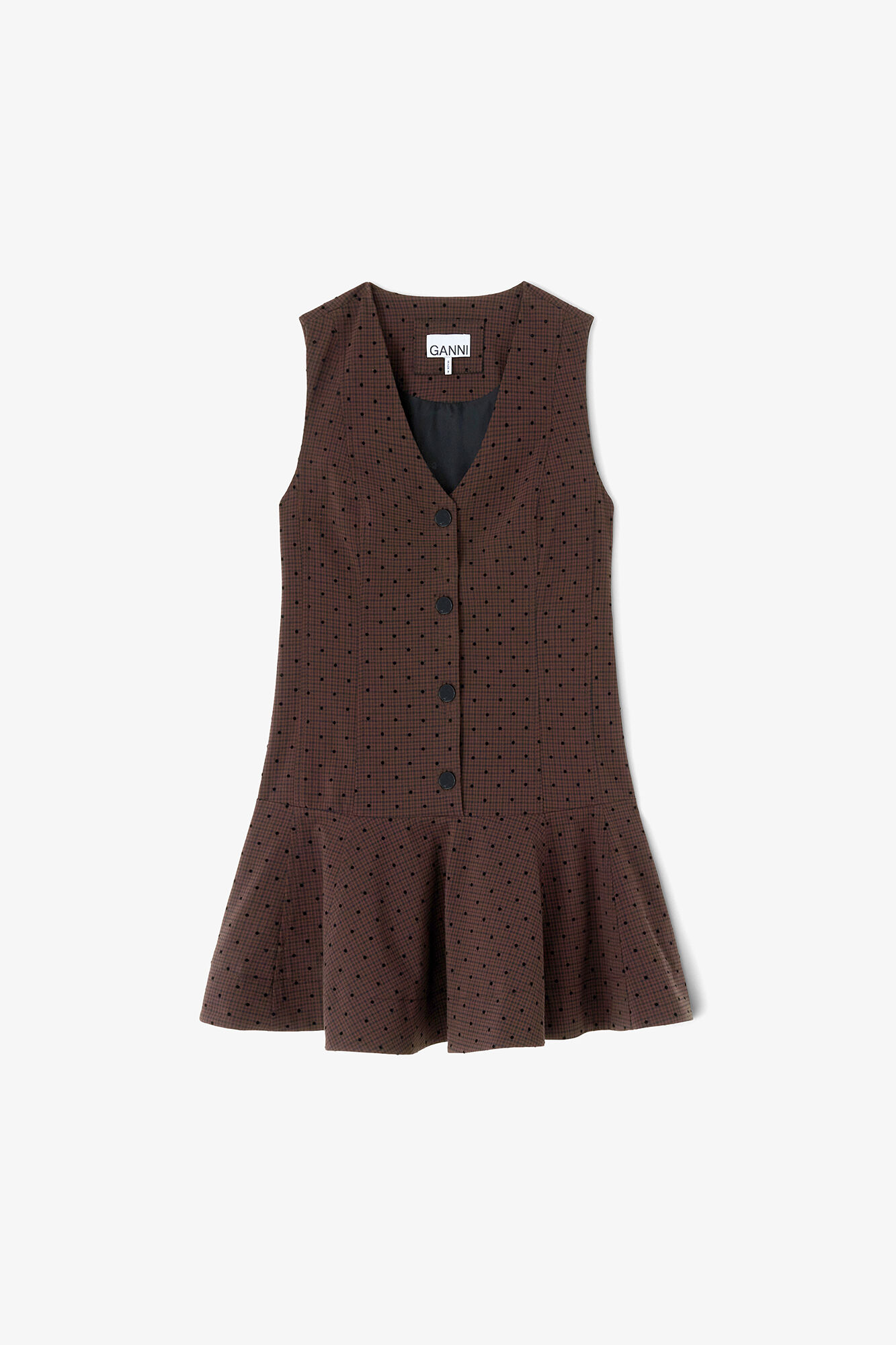 Flock Check Suiting Dress, Recycled Polyester, in colour Chicory Coffee - 1 - GANNI