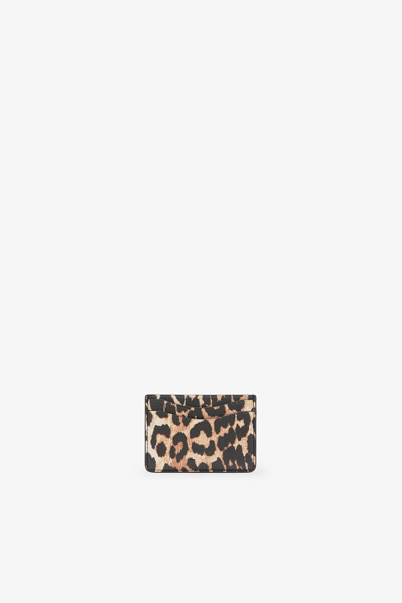 Leopard Grained Bou Card Holder, Recycled Polyester, in colour Almond Milk - 2 - GANNI