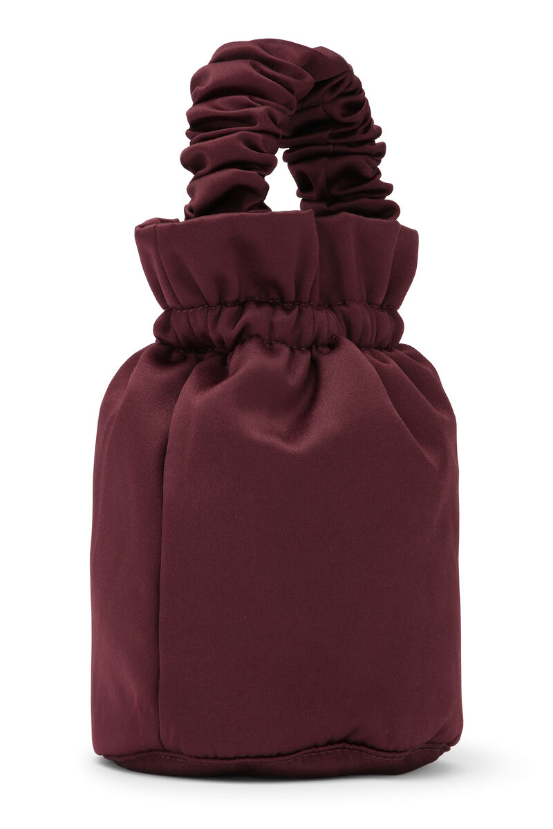 Ruched Top Handle Taske , Polyester, in colour Burgundy - 3 - GANNI
