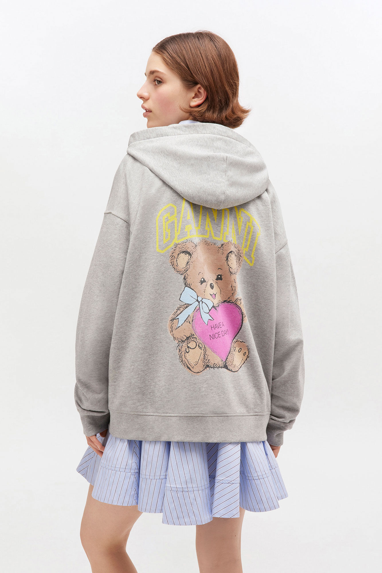 Grey Teddy Zip Hoodie, Cotton, in colour Paloma Melange - 3 - GANNI