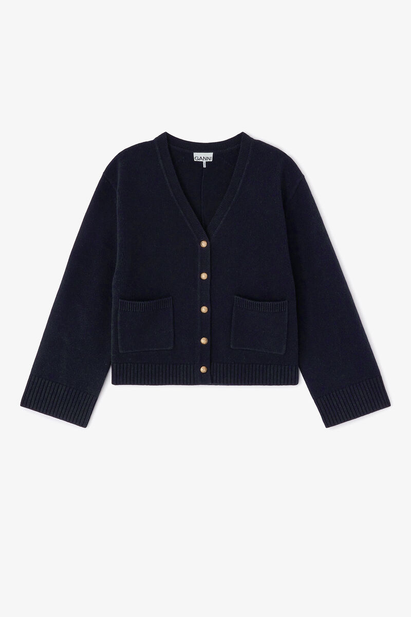 Classic Wool Cardigan, in colour Sky Captain - 1 - GANNI