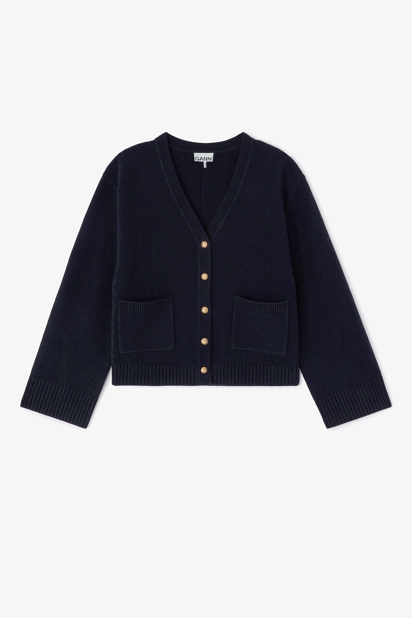 Classic Wool Cardigan, in colour Sky Captain - 1 - GANNI
