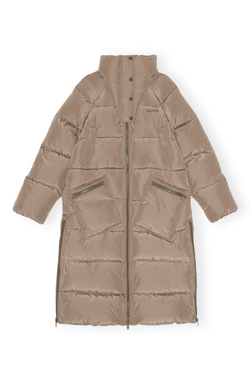 Oversized Tech Puffer Coat, Recycled Polyester, in colour Fossil - 1 - GANNI