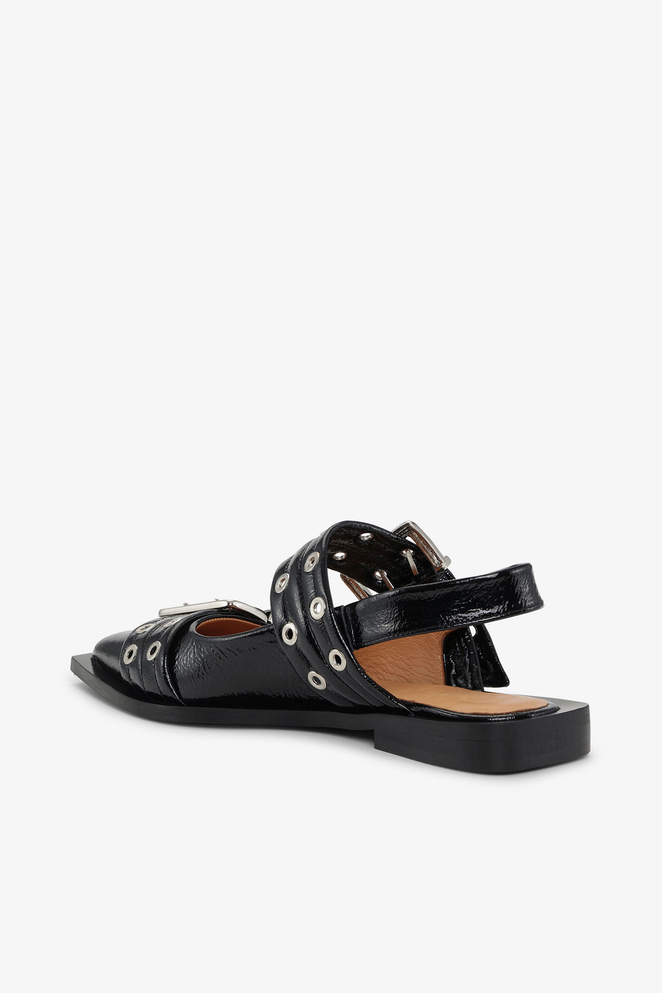 Feminine Buckle Ballerinas in Black, Recycled Polyester, in colour Black - 2 - GANNI