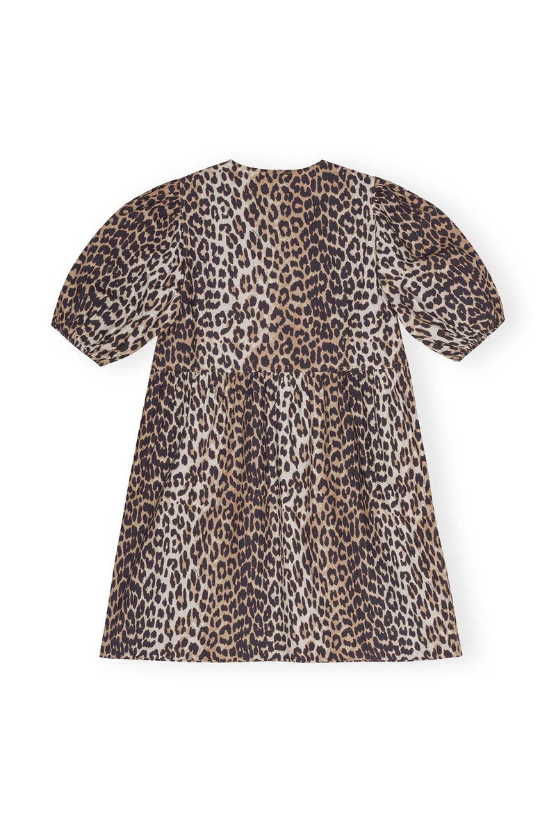 Leopard Printed Cotton Tie String Mini Dress, Cotton, in colour Leopard - 2 - GANNI