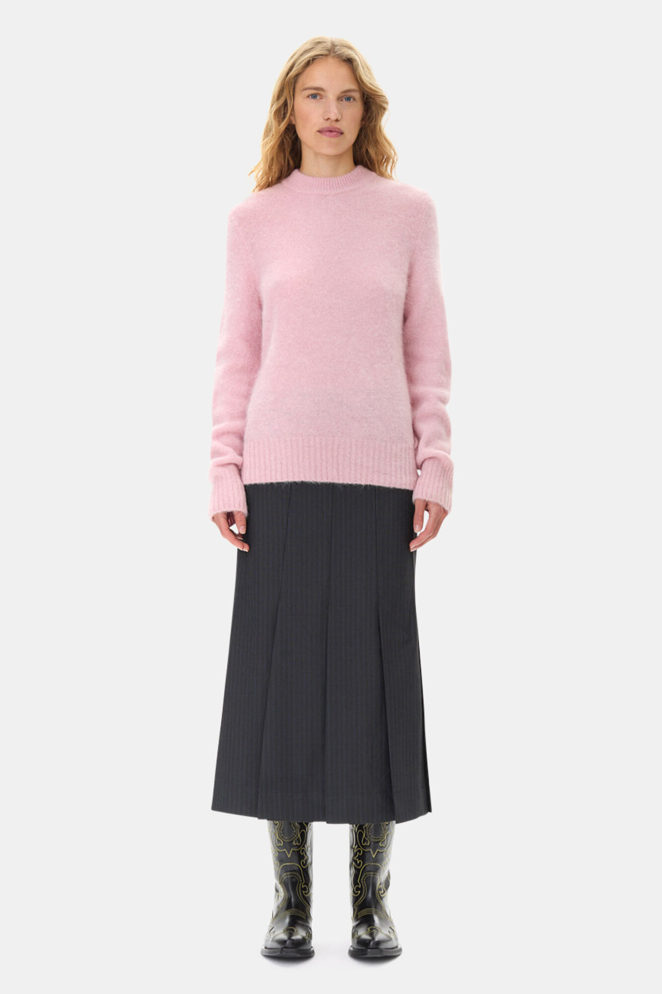 Pink Jumper, Alpaca, in colour Chalk Pink - 1 - GANNI