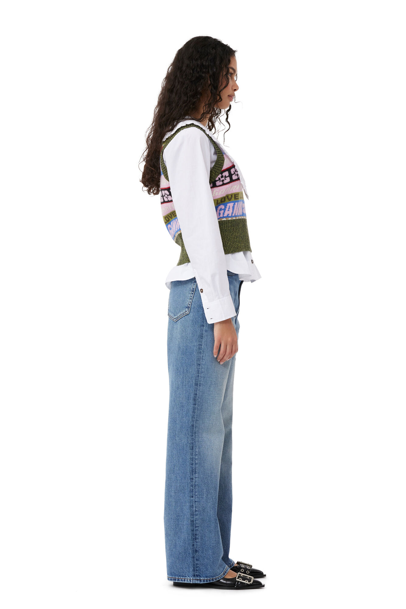 Graphic V-neck Vest, Recycled Polyamide, in colour Multicolour - 3 - GANNI