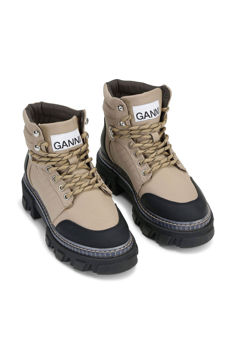 Cleated Lace Up Hiking Boots, Recycled Polyamide, in colour Tiger's Eye - 3 - GANNI