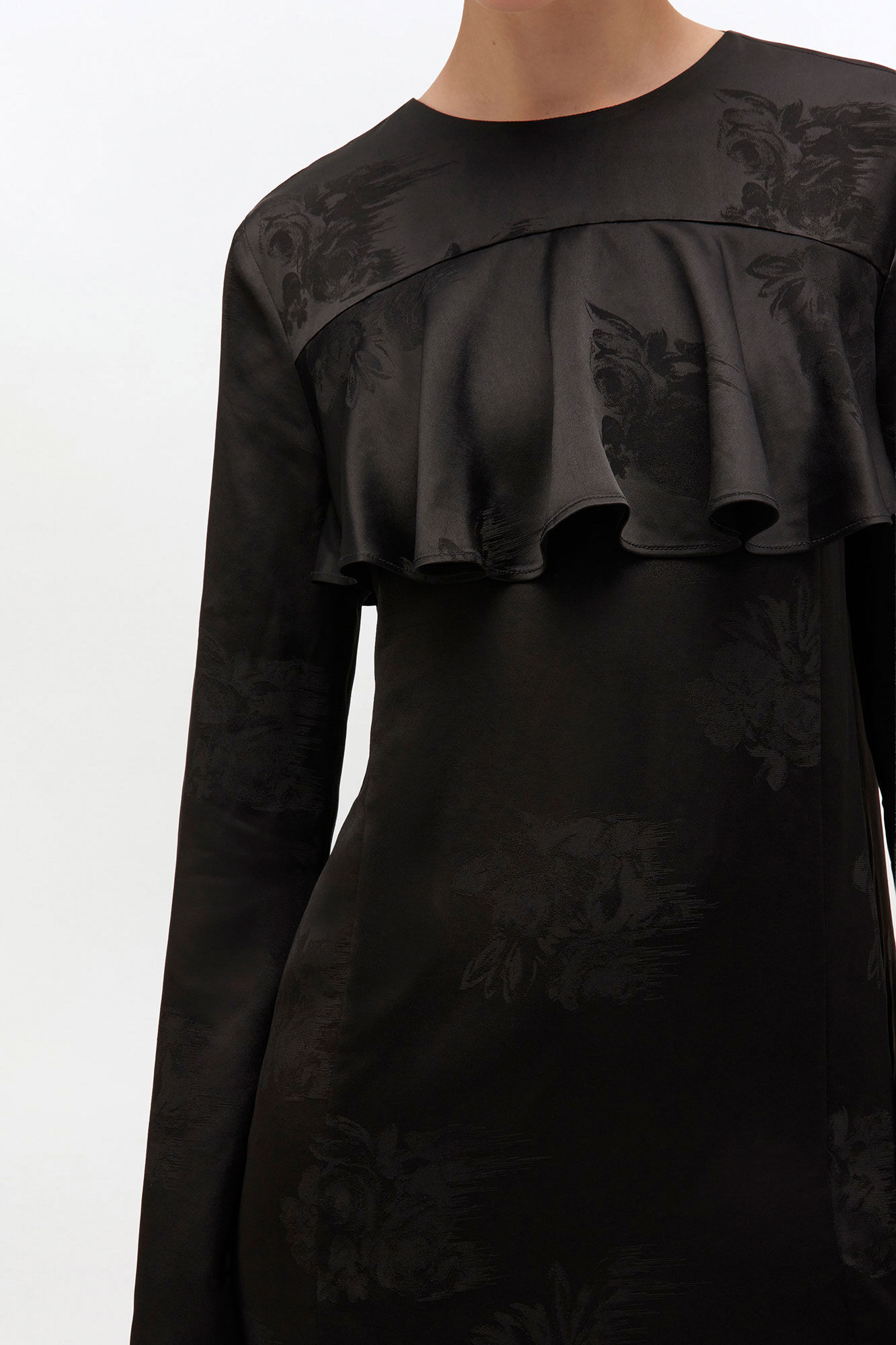Black Ruffle Mini Dress, Acetate, in colour Black - 3 - GANNI