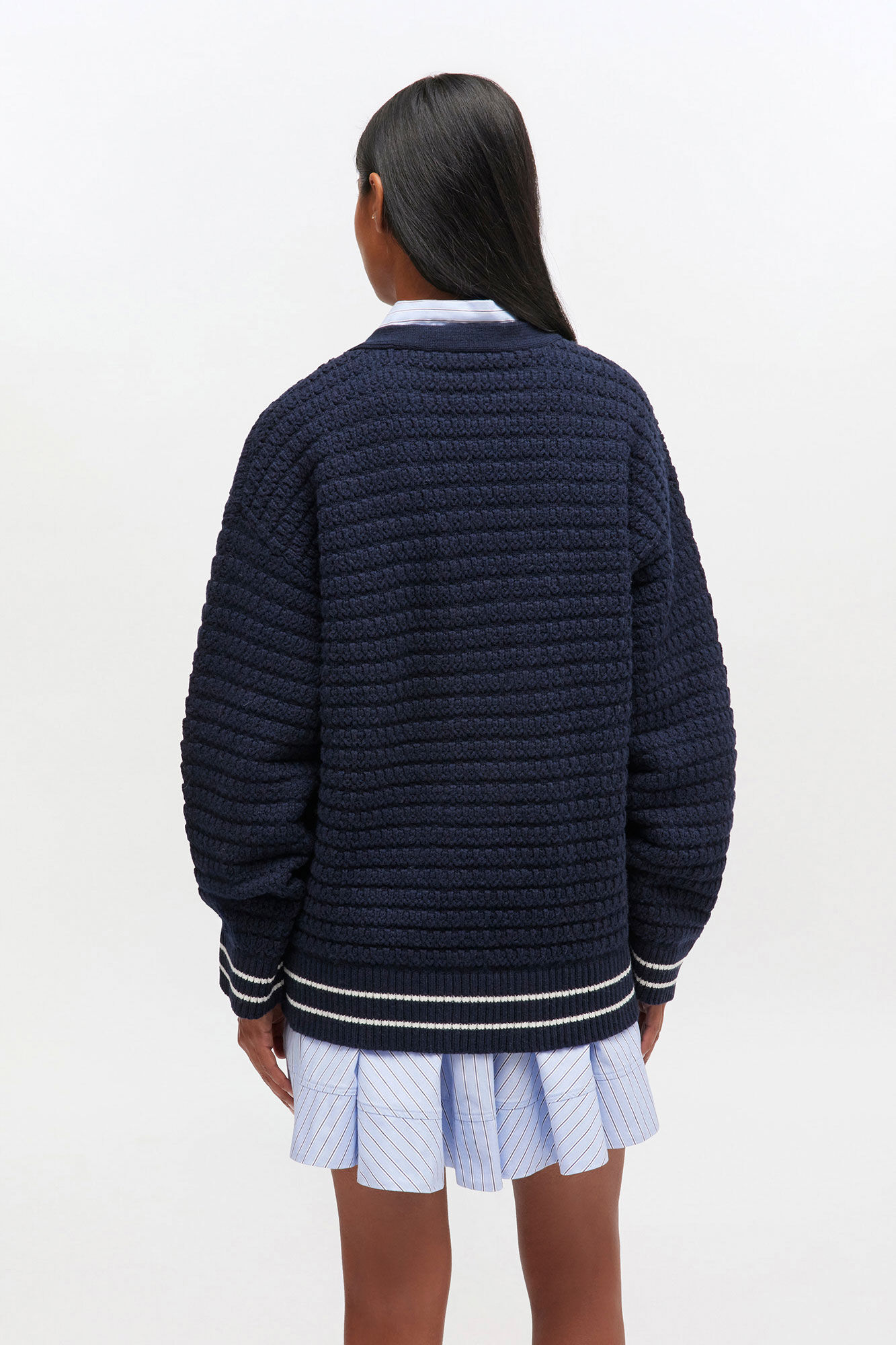 Dark Blue Wool Cardigan, in colour Sky Captain - 3 - GANNI