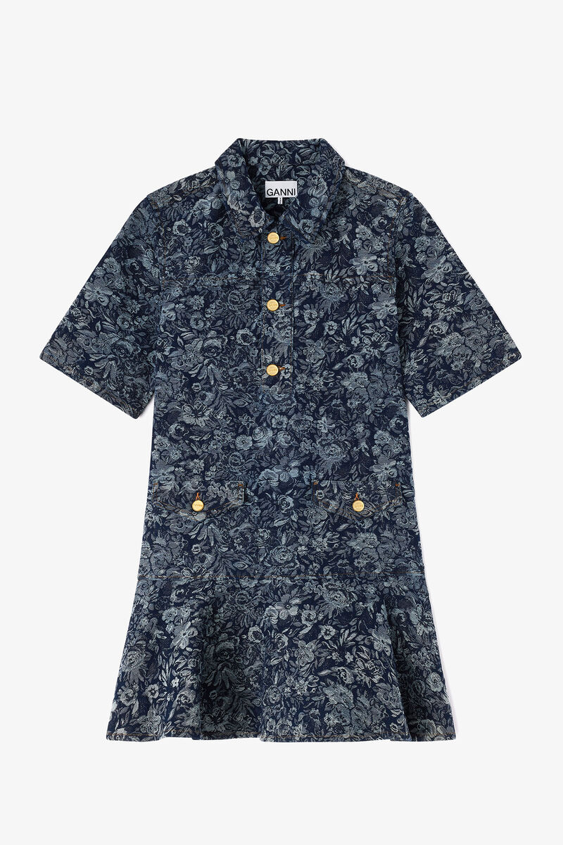 Dress in Denim Tapestry, Organic Cotton, in colour Rinse - 1 - GANNI