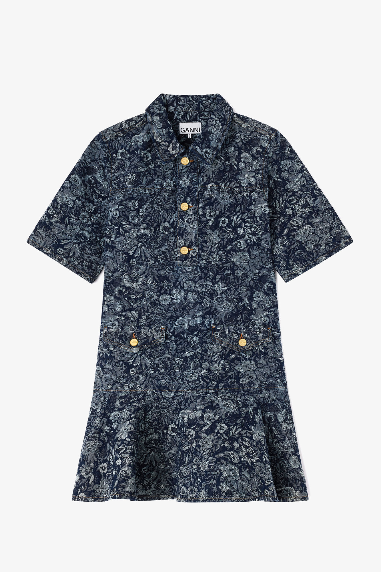 Dress in Denim Tapestry, Organic Cotton, in colour Rinse - 1 - GANNI