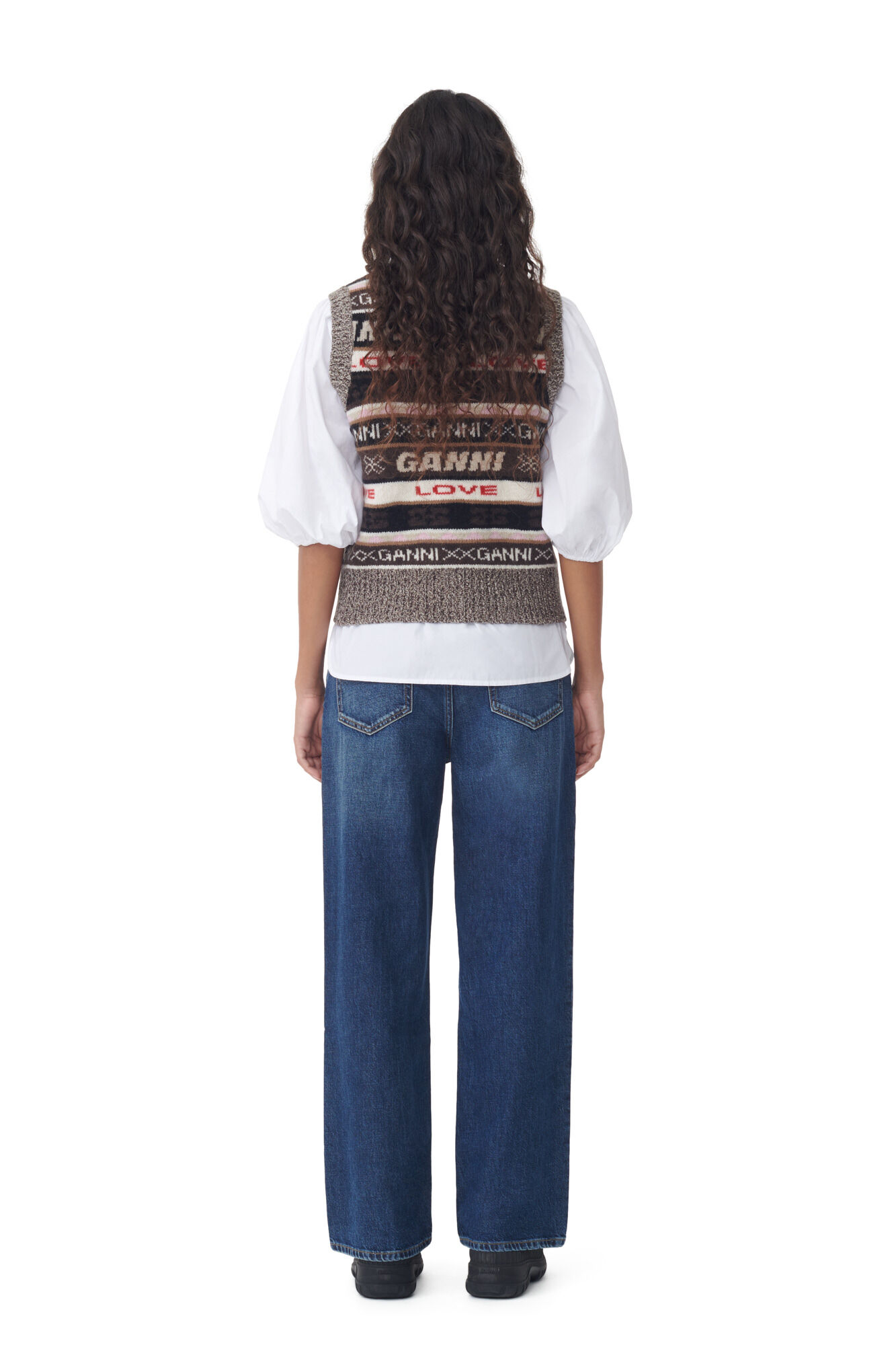 Brown Logo Wool Mix Vest, Recycled Polyamide, in colour Shaved Chocolate - 4 - GANNI