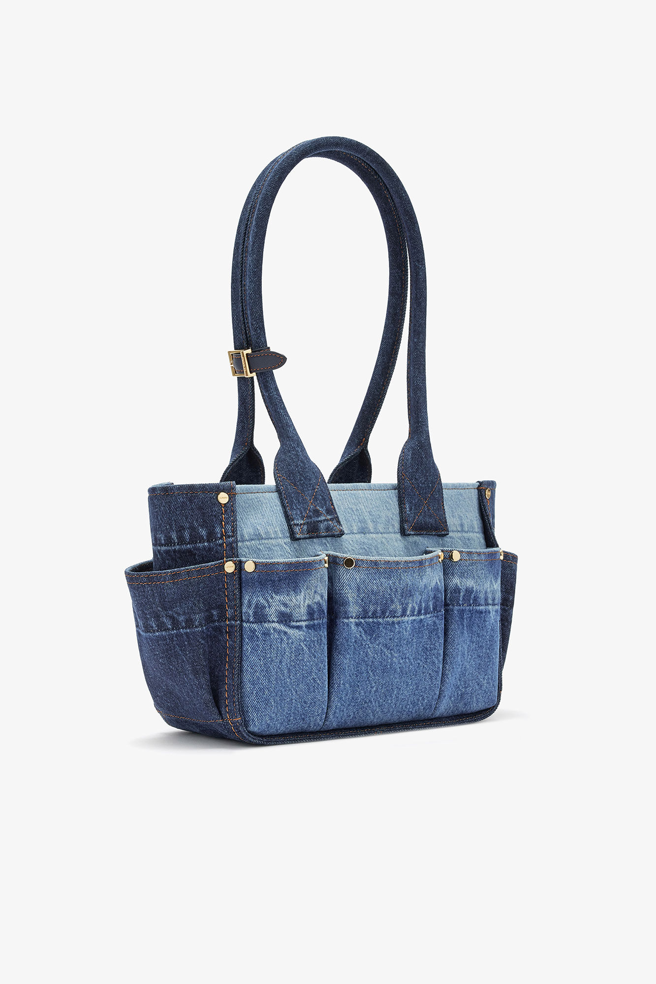 Small Posy Bag in Blue Denim, Organic Cotton, in colour Mid Blue Vintage - 2 - GANNI