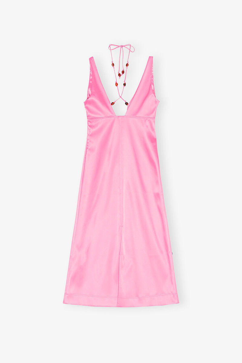 Double Satin Halter-Neck Dress, Recycled Polyester, in colour Wild Orchid - 2 - GANNI