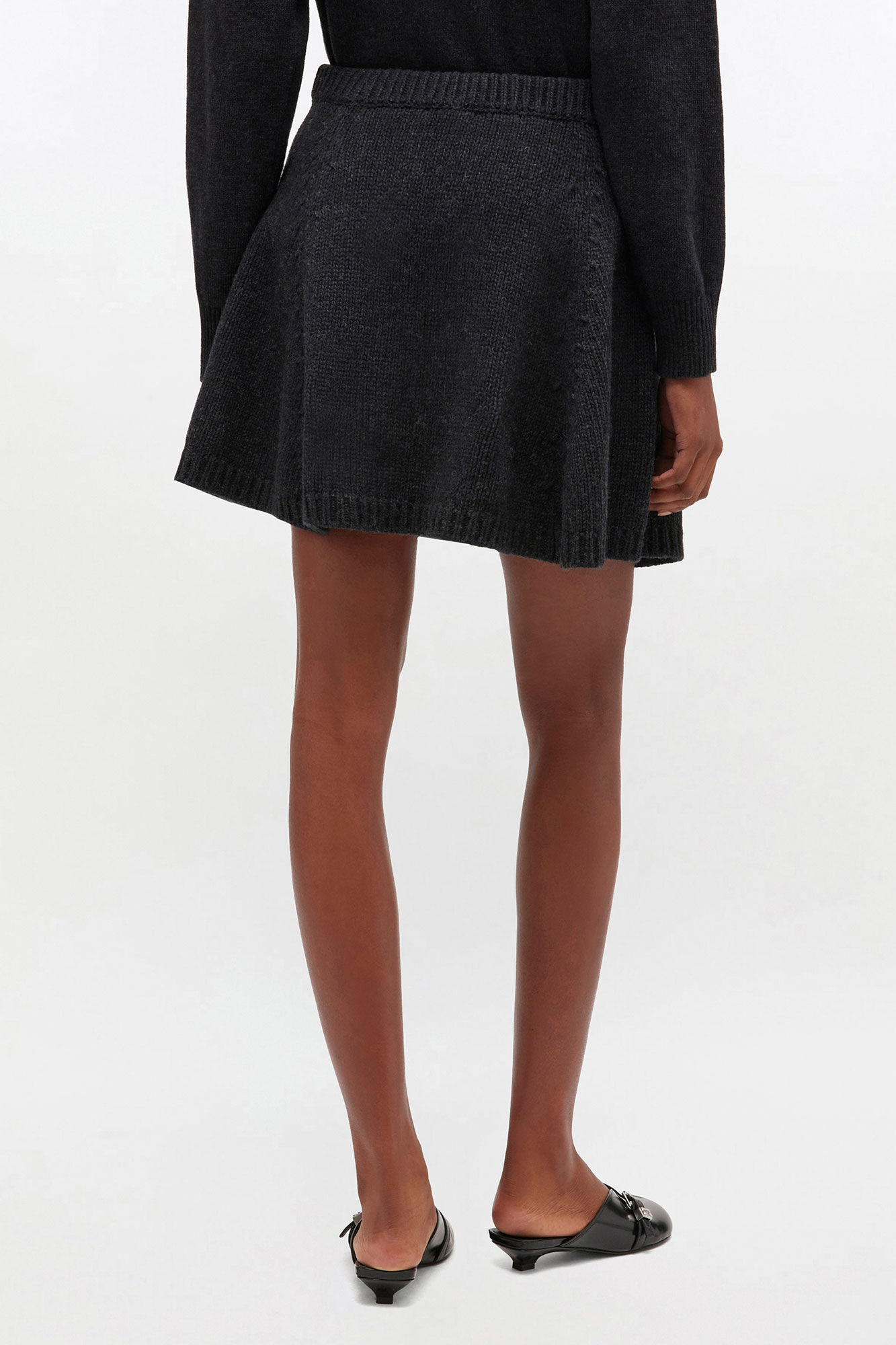 Dark Grey Wool Mini Skirt, Recycled Polyamide, in colour Phantom - 3 - GANNI