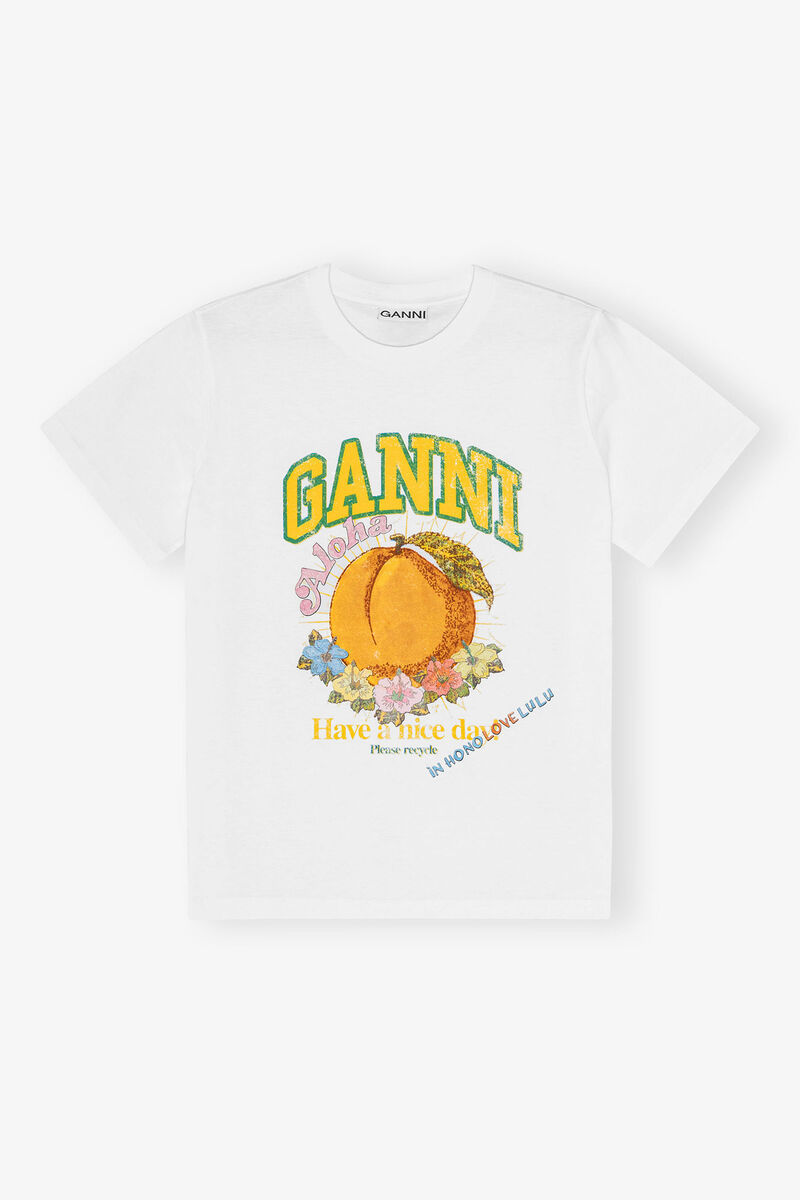 White Honolulu Peach T-shirt, Cotton, in colour Bright White - 1 - GANNI