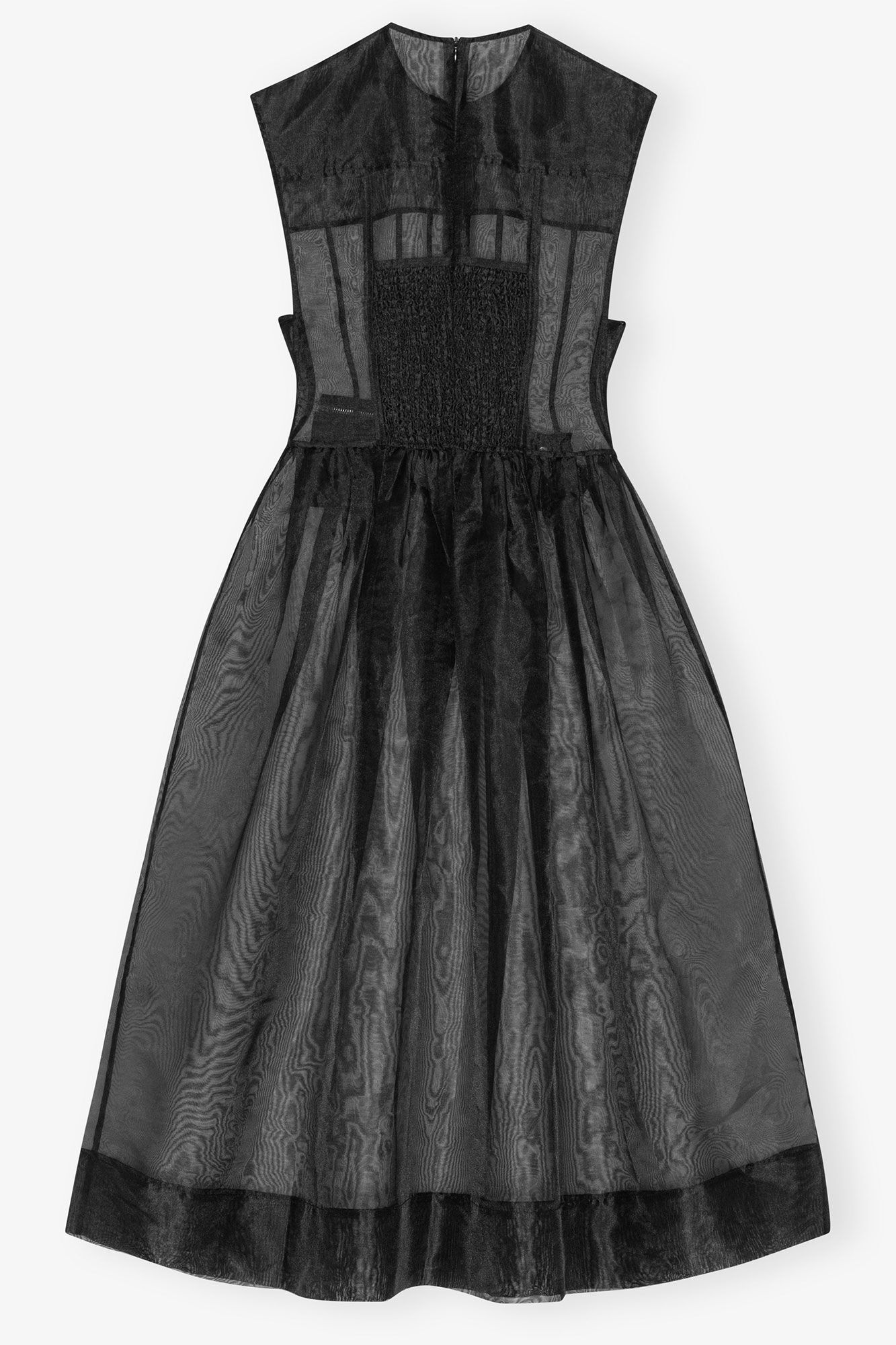 Black Technical Organza Corset Midi Dress, Recycled Polyester, in colour Black - 2 - GANNI