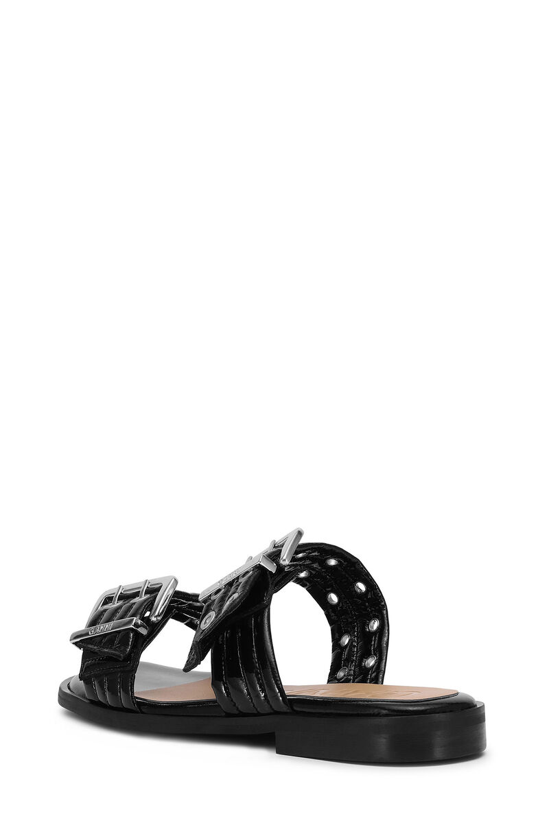 Black Feminine Buckle Two-Strap-sandal, Cotton, in colour Black - 3 - GANNI