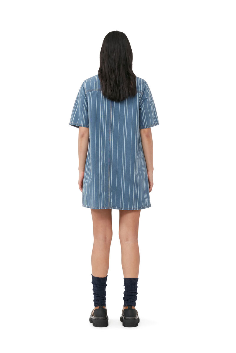 Light Stripe Denim Mini Dress, Cotton, in colour Mid Blue Stone - 3 - GANNI