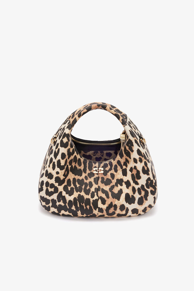 Mini Hobo Grained in Leopard, Recycled Polyester, in colour Almond Milk - 3 - GANNI