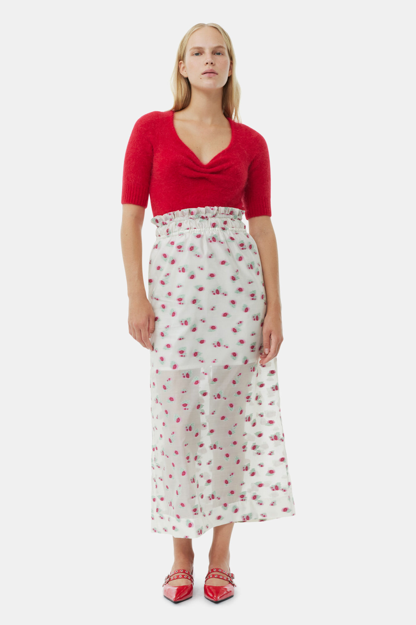 Red Brushed Alpaca Top, Alpaca, in colour Racing Red - 2 - GANNI