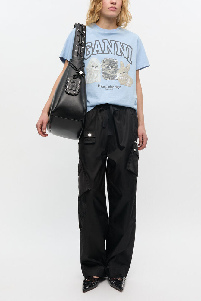 Black Nylon Elasticated Trousers, Black