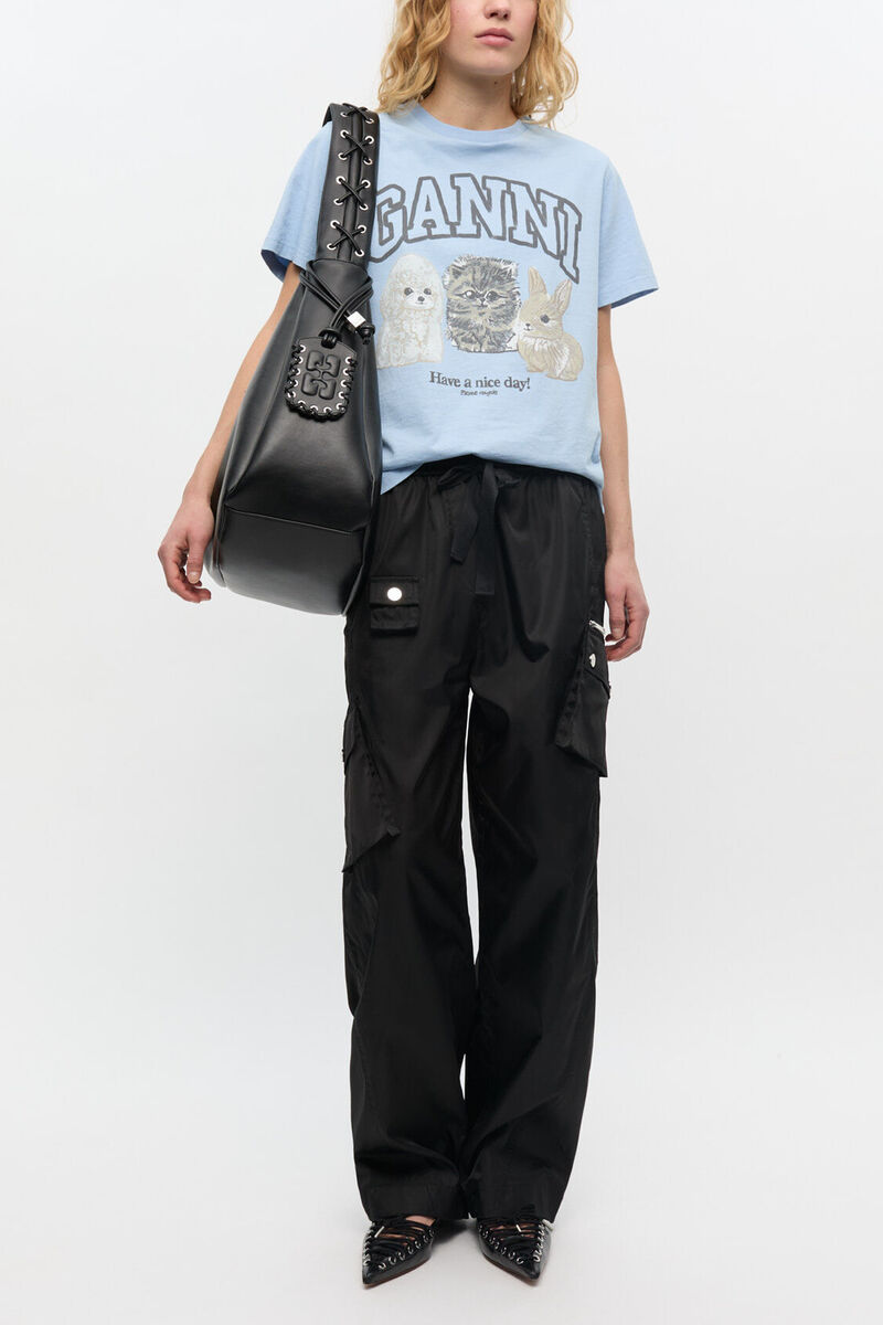 Black Nylon Elasticated Pants, Recycled Polyamide, in colour Black - 1 - GANNI
