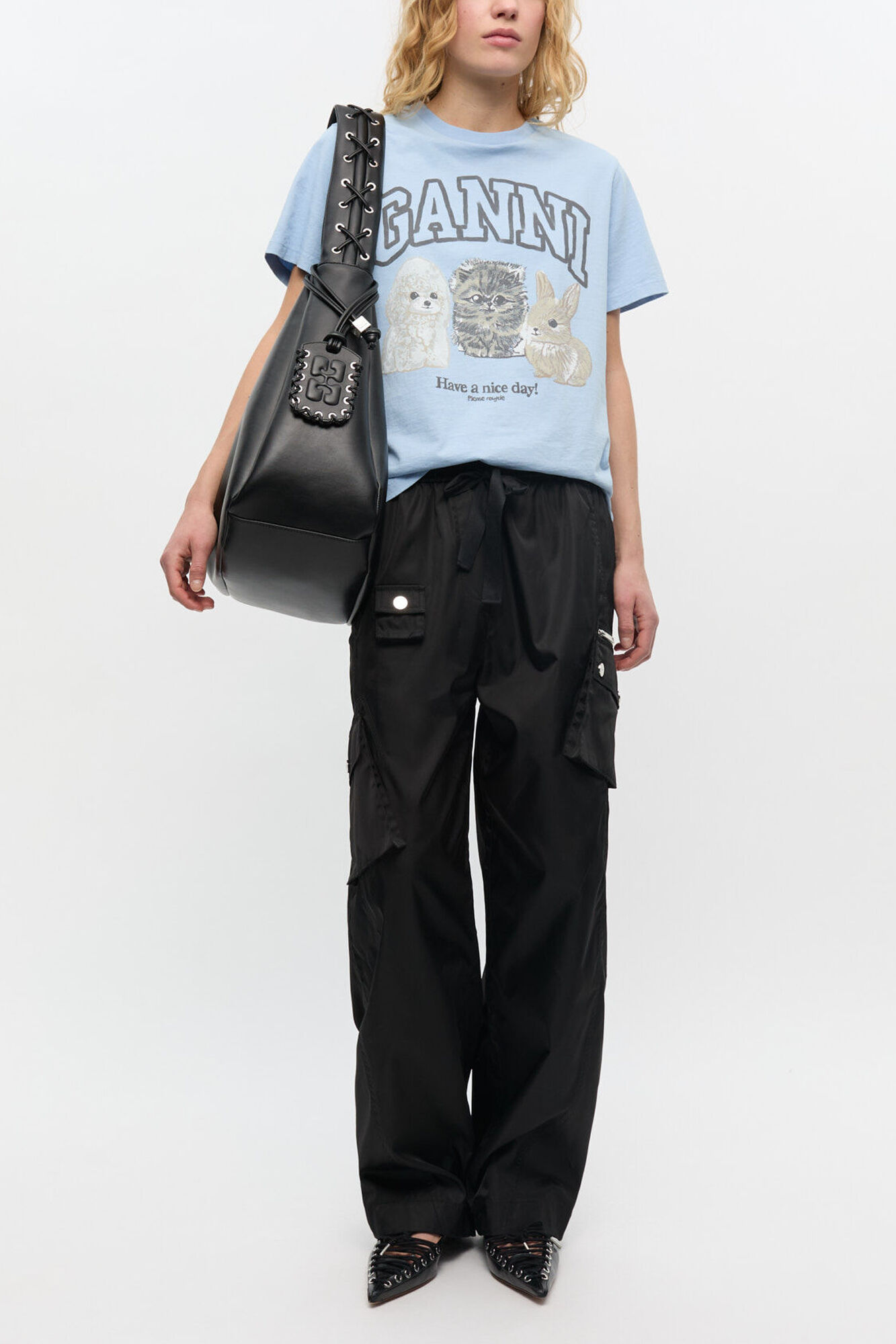 Black Nylon Elasticated Pants, Recycled Polyamide, in colour Black - 1 - GANNI