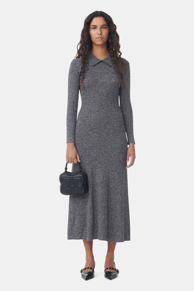 Robe Grey Collar Maxi, Ebony Melange